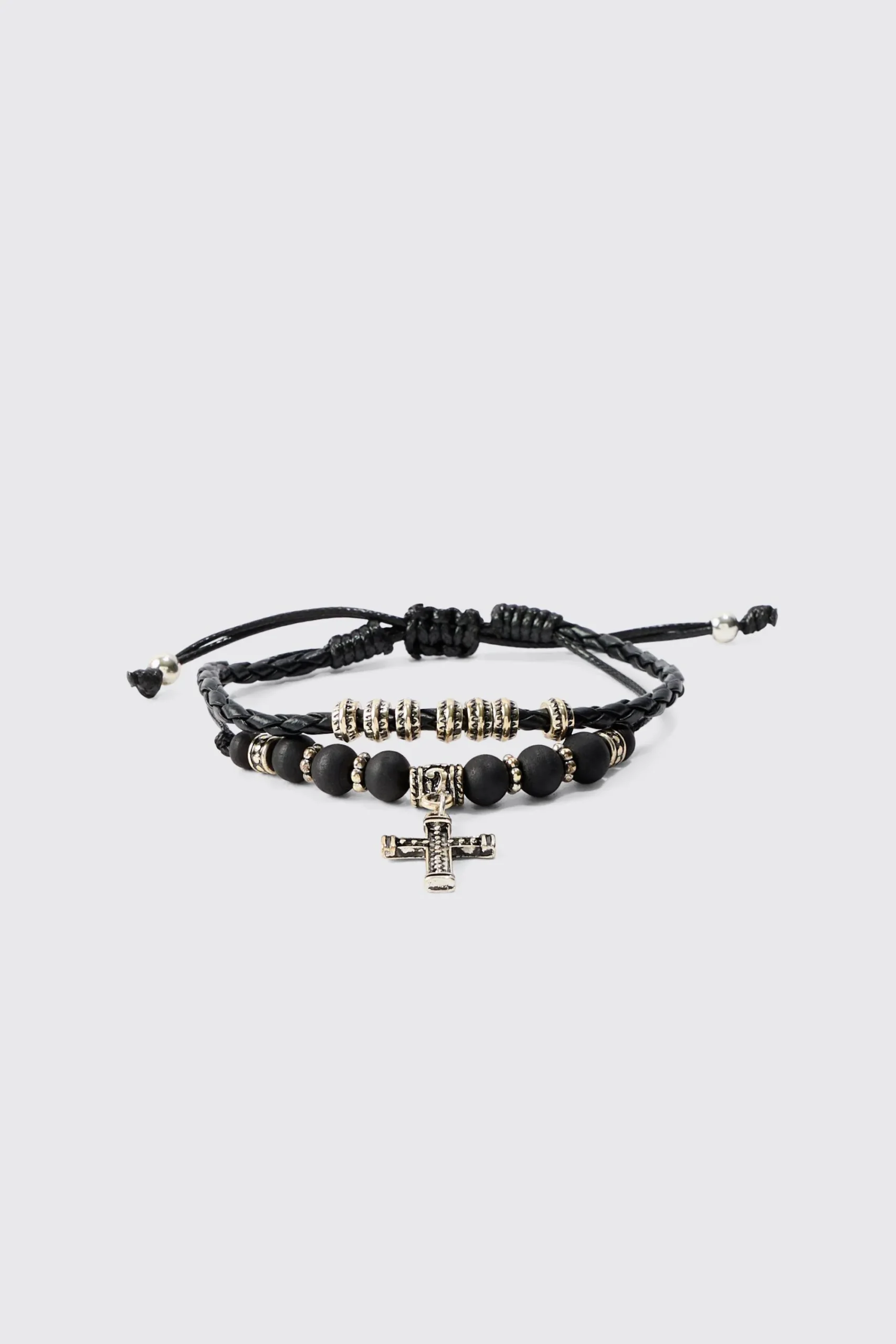 boohooMAN 2 Pack Adjustable Cross Pendant Bracelets In | UK| Jewellery & Watches
