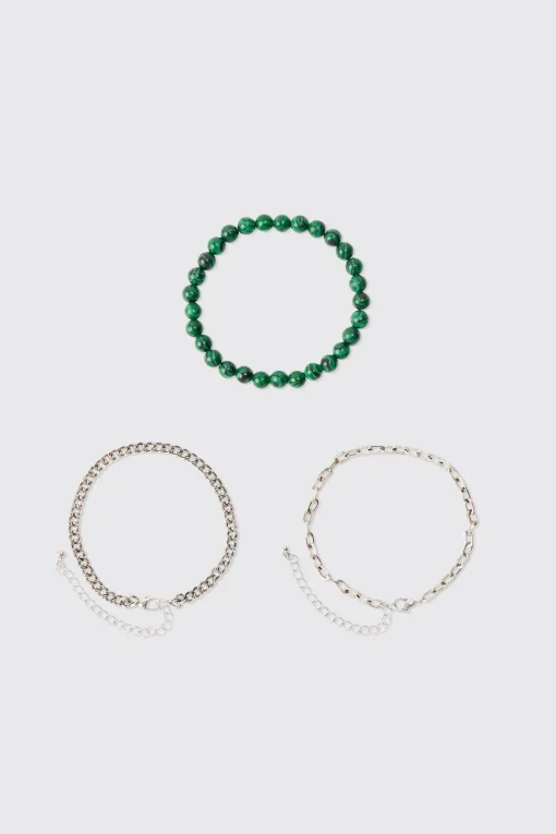 boohooMAN 3 Pack Bead And Chain Bracelets | UK| Jewellery & Watches