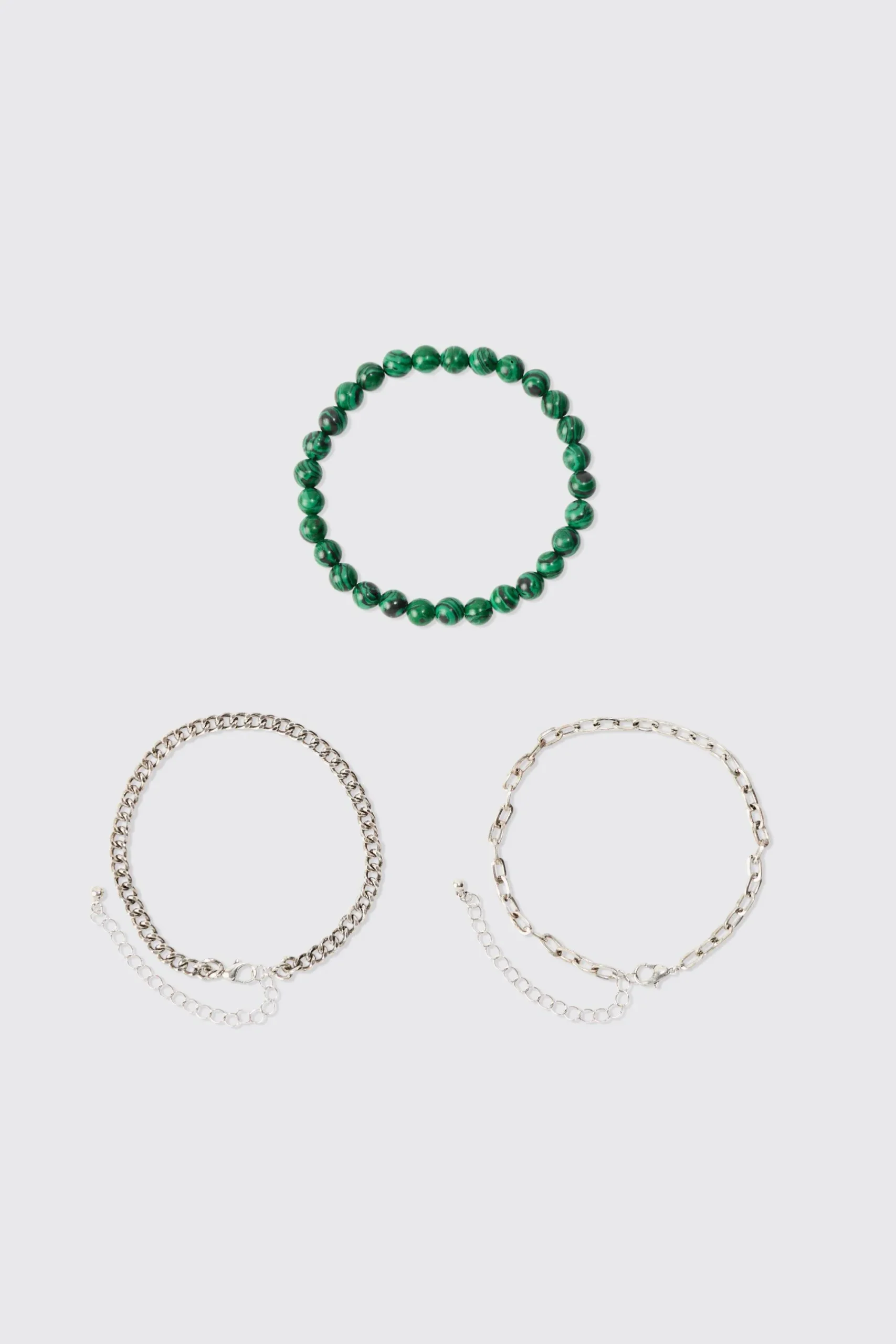 boohooMAN 3 Pack Bead And Chain Bracelets | UK| Jewellery & Watches