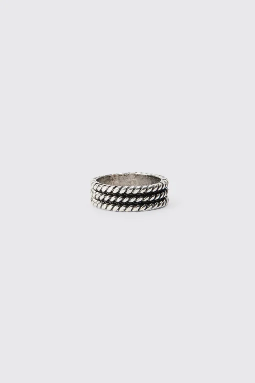 boohooMAN 3 Pack Embossed Rings In | UK| Jewellery & Watches