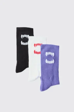 boohooMAN 3 Pack Fang Ribbed Socks | UK| Underwear & Socks|Underwear & Socks