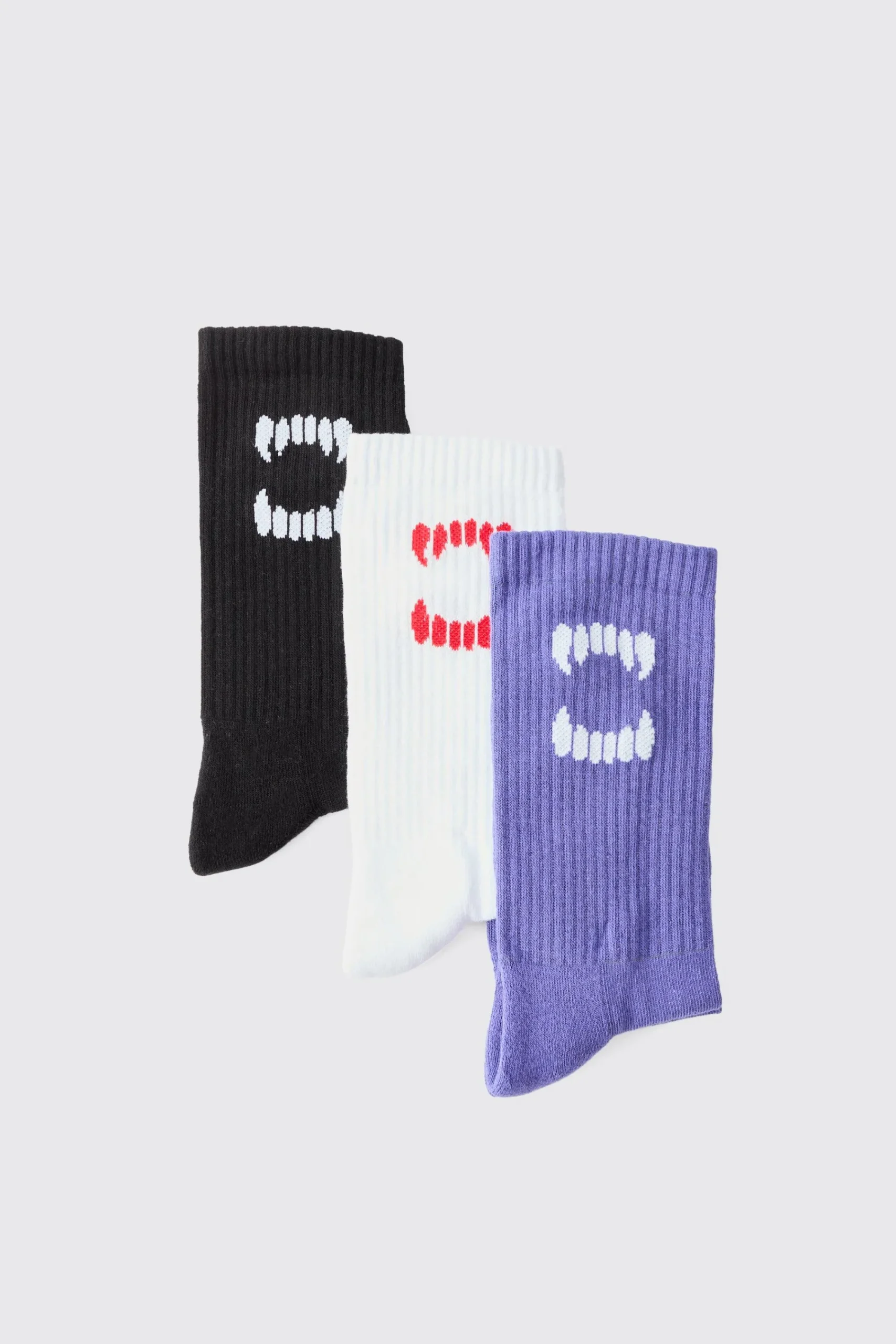 boohooMAN 3 Pack Fang Ribbed Socks | UK| Underwear & Socks|Underwear & Socks