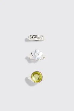 boohooMAN 3 Pack Gem And Graphic Rings In | UK| Jewellery & Watches