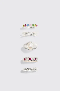 boohooMAN 5 Pack Gem Stone Rings | UK| Jewellery & Watches