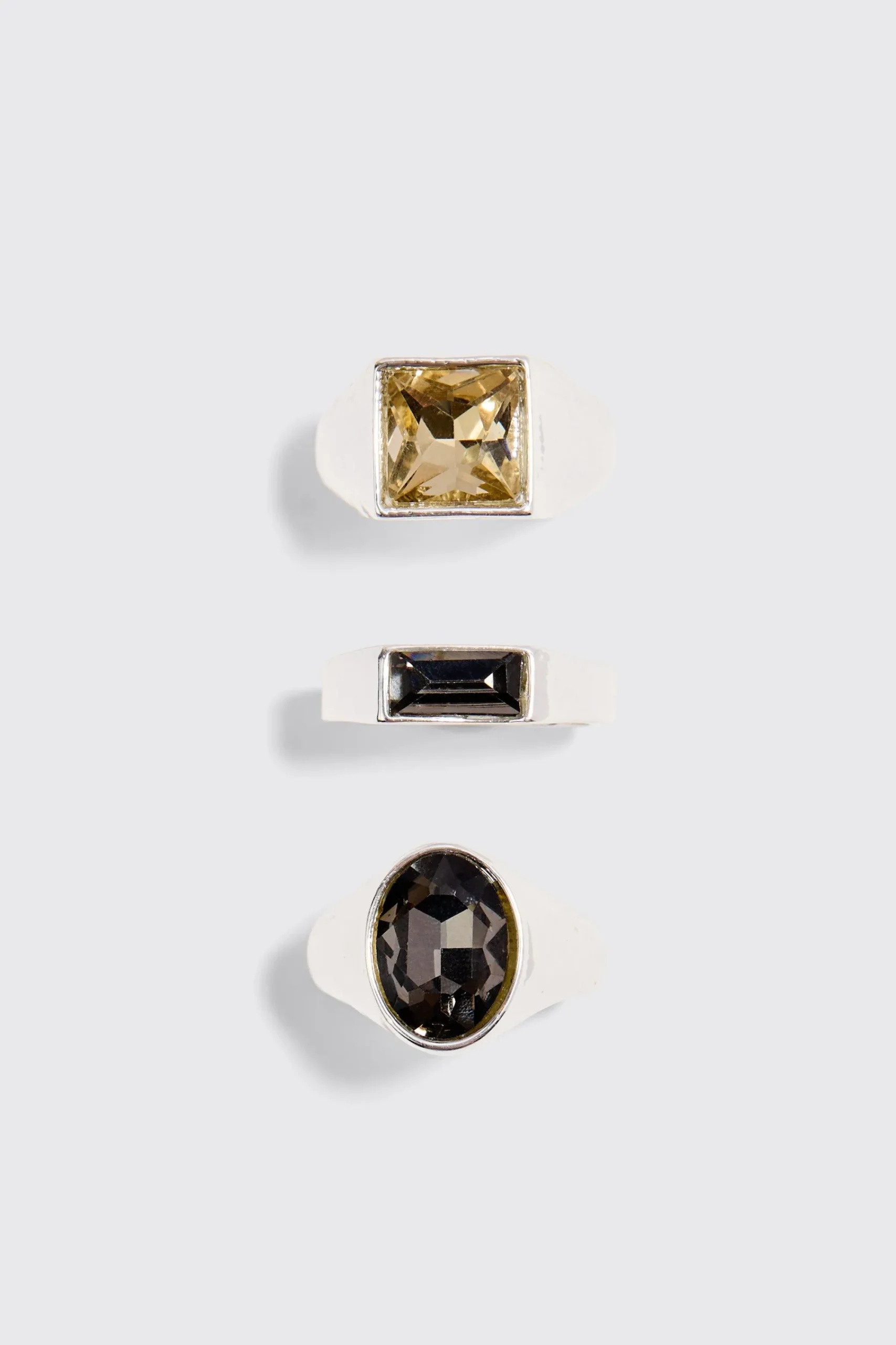 boohooMAN 3 Pack Gem Stone Signet Rings In | UK| Jewellery & Watches