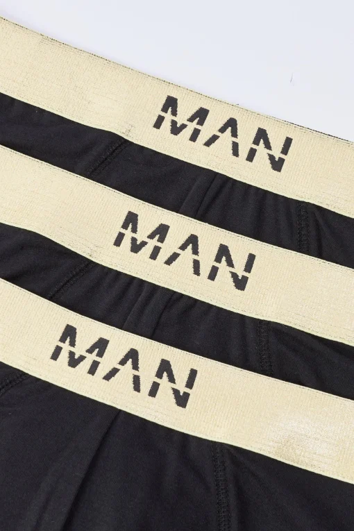 boohooMAN 3 Pack Man Dash Gold Waistband Briefs In | UK| Underwear & Socks|Underwear & Socks