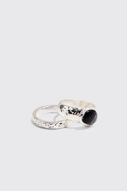 boohooMAN 2 Pack Marble Stone Rings In | UK| Jewellery & Watches