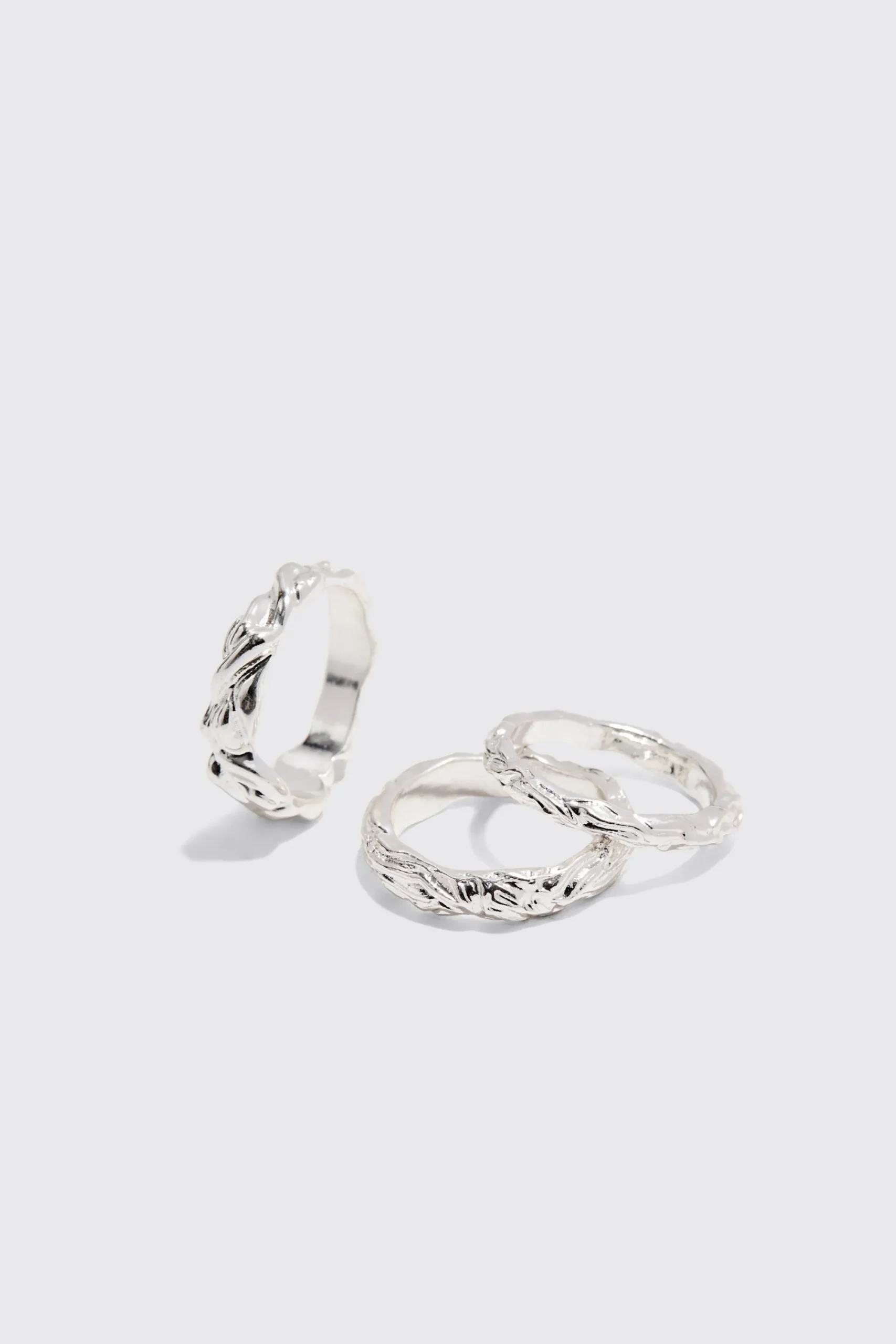 boohooMAN 3 Pack Melted Effect Rings In | UK| Jewellery & Watches
