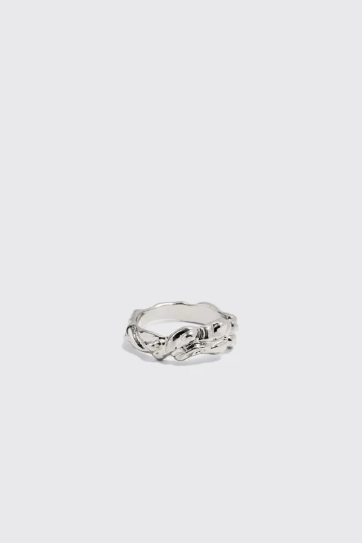boohooMAN 3 Pack Melted Effect Rings In | UK| Jewellery & Watches
