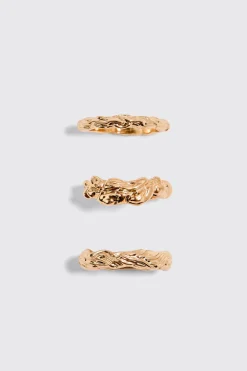 boohooMAN 3 Pack Melted Effect Rings In | UK| Jewellery & Watches