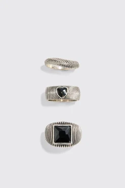 boohooMAN 3 Pack Mixed Bead Rings | UK| Jewellery & Watches