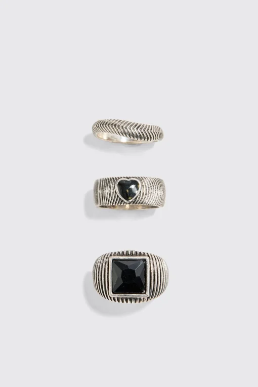 boohooMAN 3 Pack Mixed Bead Rings | UK| Jewellery & Watches