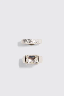 boohooMAN 2 Pack Mixed Stone Signet Rings In | UK| Jewellery & Watches