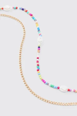 boohooMAN 2 Pack Multi Beaded Pearl Necklaces In | UK| Jewellery & Watches
