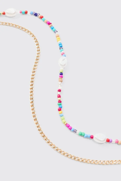 boohooMAN 2 Pack Multi Beaded Pearl Necklaces In | UK| Jewellery & Watches