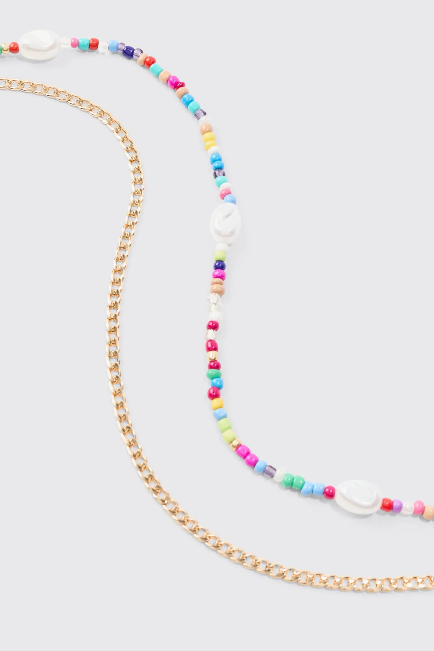 boohooMAN 2 Pack Multi Beaded Pearl Necklaces In | UK| Jewellery & Watches