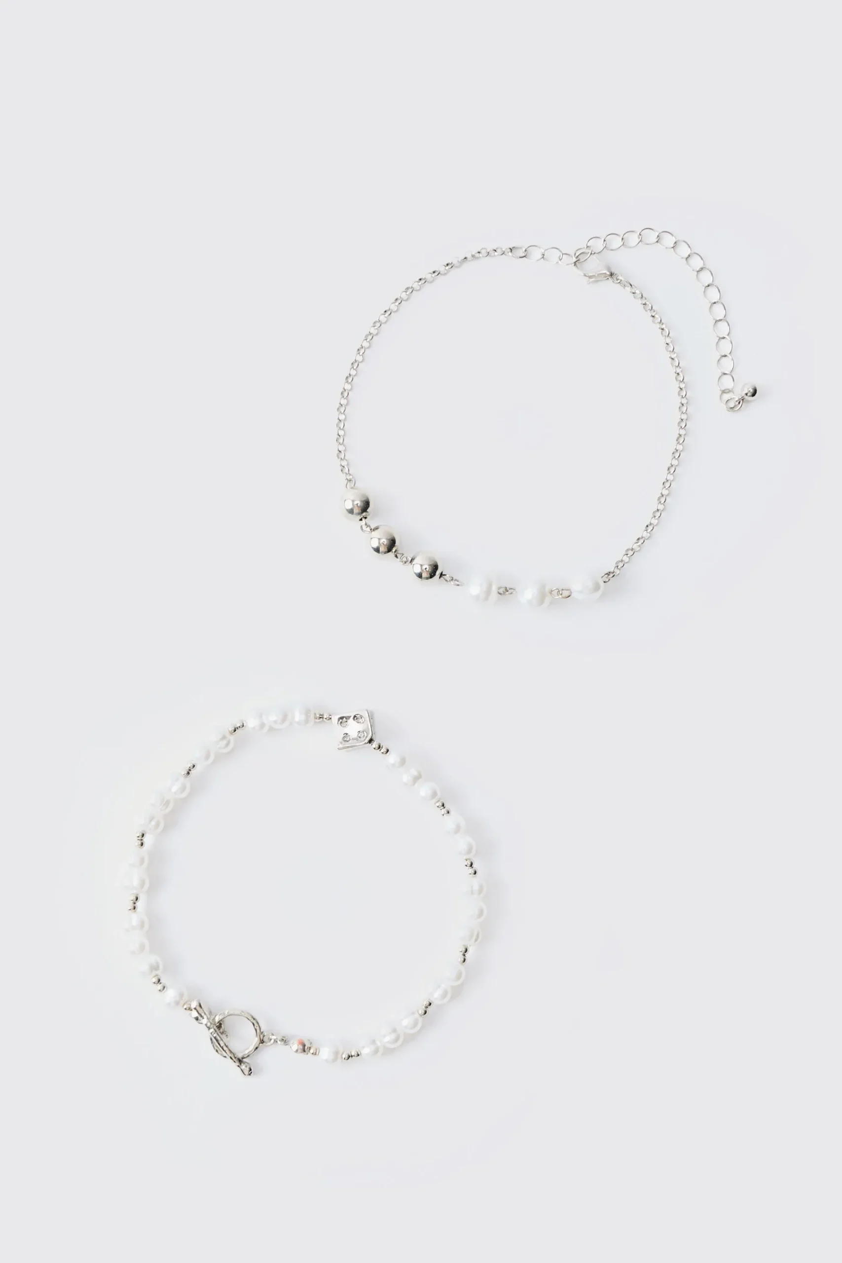 boohooMAN 2 Pack Pearl And Dice Pendant Bracelets | UK| Jewellery & Watches