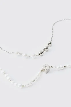 boohooMAN 2 Pack Pearl And Dice Pendant Bracelets | UK| Jewellery & Watches