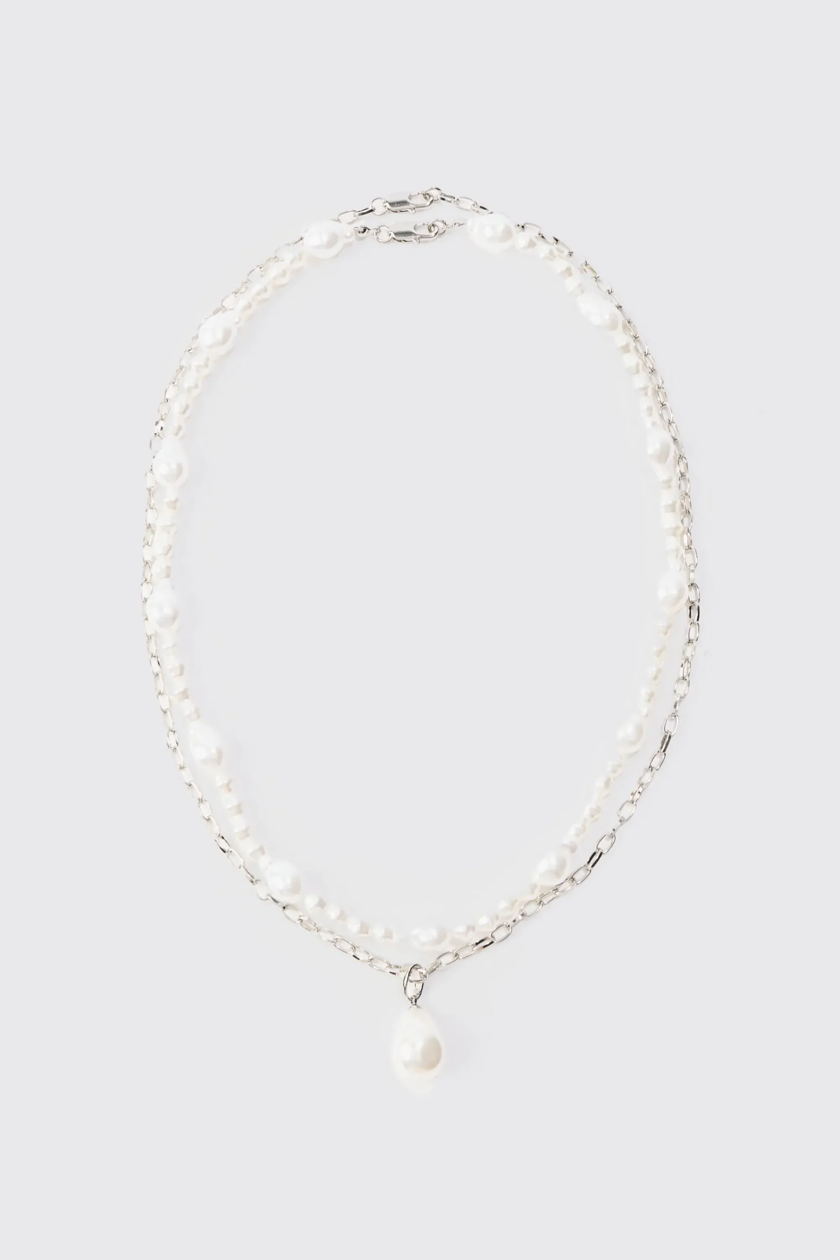boohooMAN 2 Pack Pearl Pendant Necklace In | UK| Jewellery & Watches