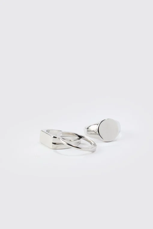 boohooMAN 3 Pack Signet Rings | UK| Jewellery & Watches