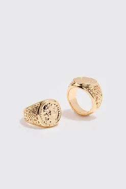 boohooMAN 2 Pack Signet Rings In | UK| Jewellery & Watches