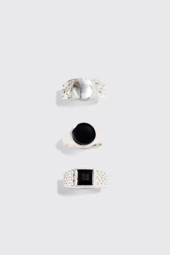 boohooMAN 3 Pack Signet Rings In | UK| Jewellery & Watches