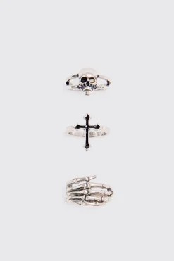 boohooMAN 3 Pack Skull Rings | UK| Jewellery & Watches