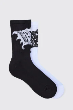 boohooMAN 2 Pack Spray Graphic Ribbed Socks | UK| Underwear & Socks|Underwear & Socks