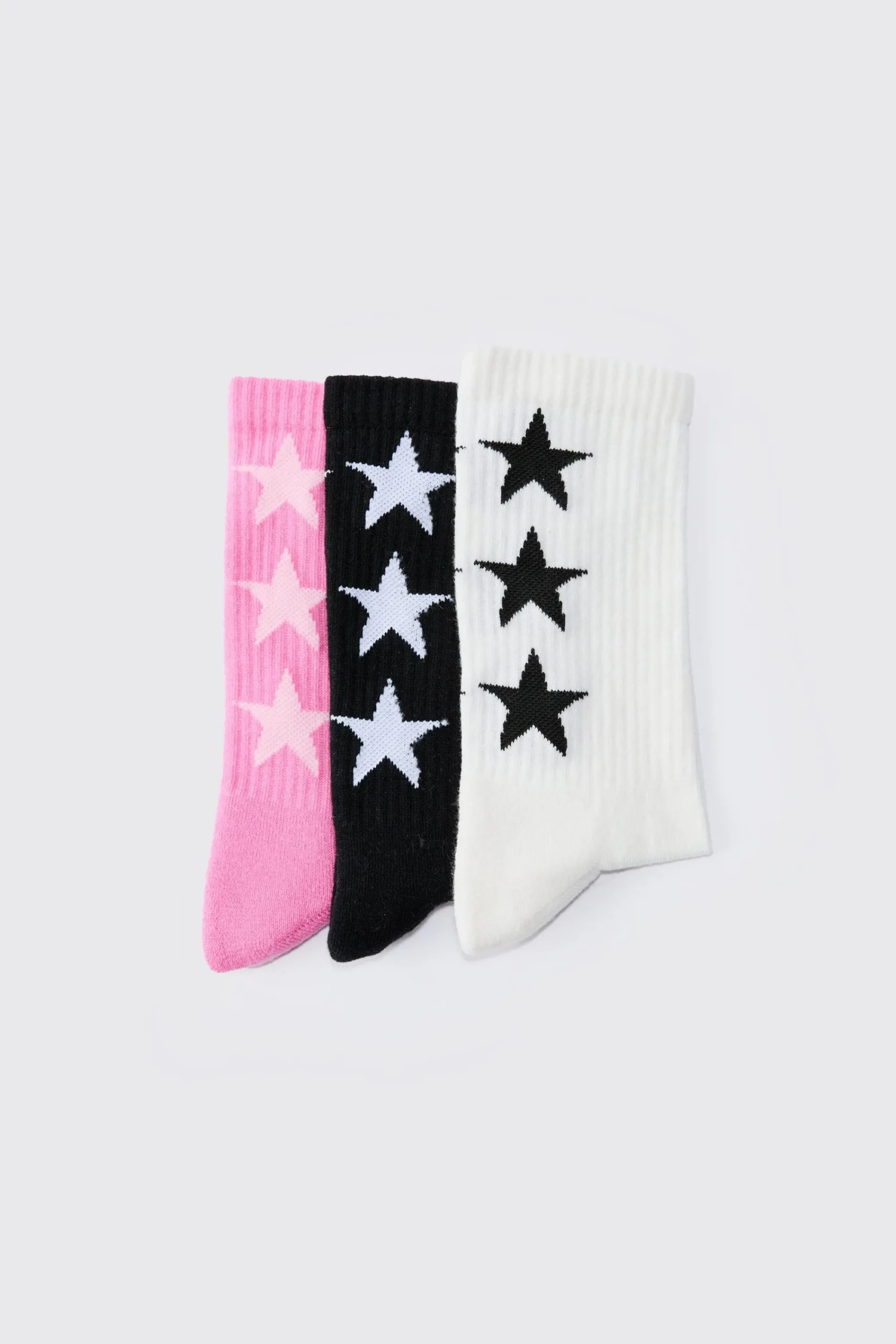 boohooMAN 3 Pack Star Graphic Ribbed Socks | UK| Underwear & Socks|Underwear & Socks