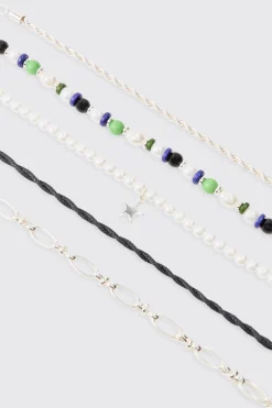 boohooMAN 5 Pack Star Mixed Bead Bracelets | UK| Jewellery & Watches