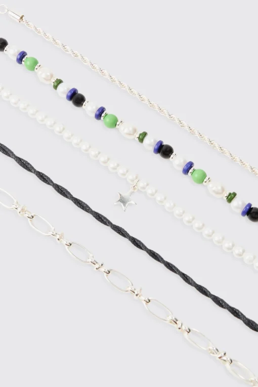 boohooMAN 5 Pack Star Mixed Bead Bracelets | UK| Jewellery & Watches