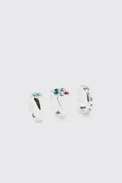 boohooMAN 3 Pack Stone Rings | UK| Jewellery & Watches