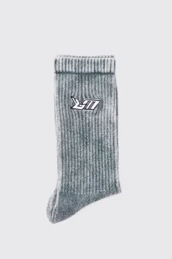 boohooMAN Acid Wash BM Embroidered Socks In | UK| Underwear & Socks|Underwear & Socks
