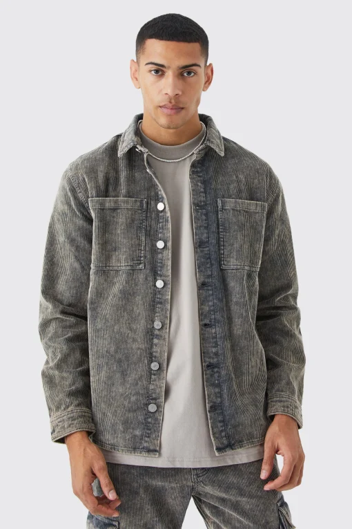 boohooMAN Acid Wash Corduroy Overshirt | UK| Shirts