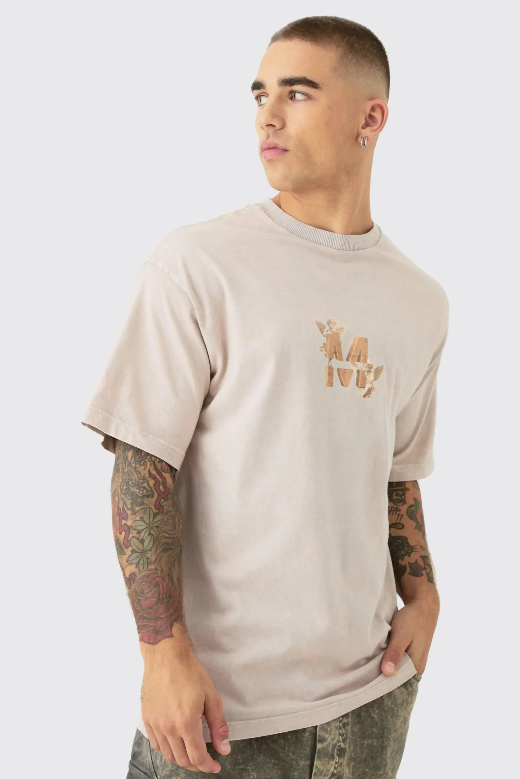 Acid Wash M Cherub Graphic T-shirt | UK^boohooMAN New