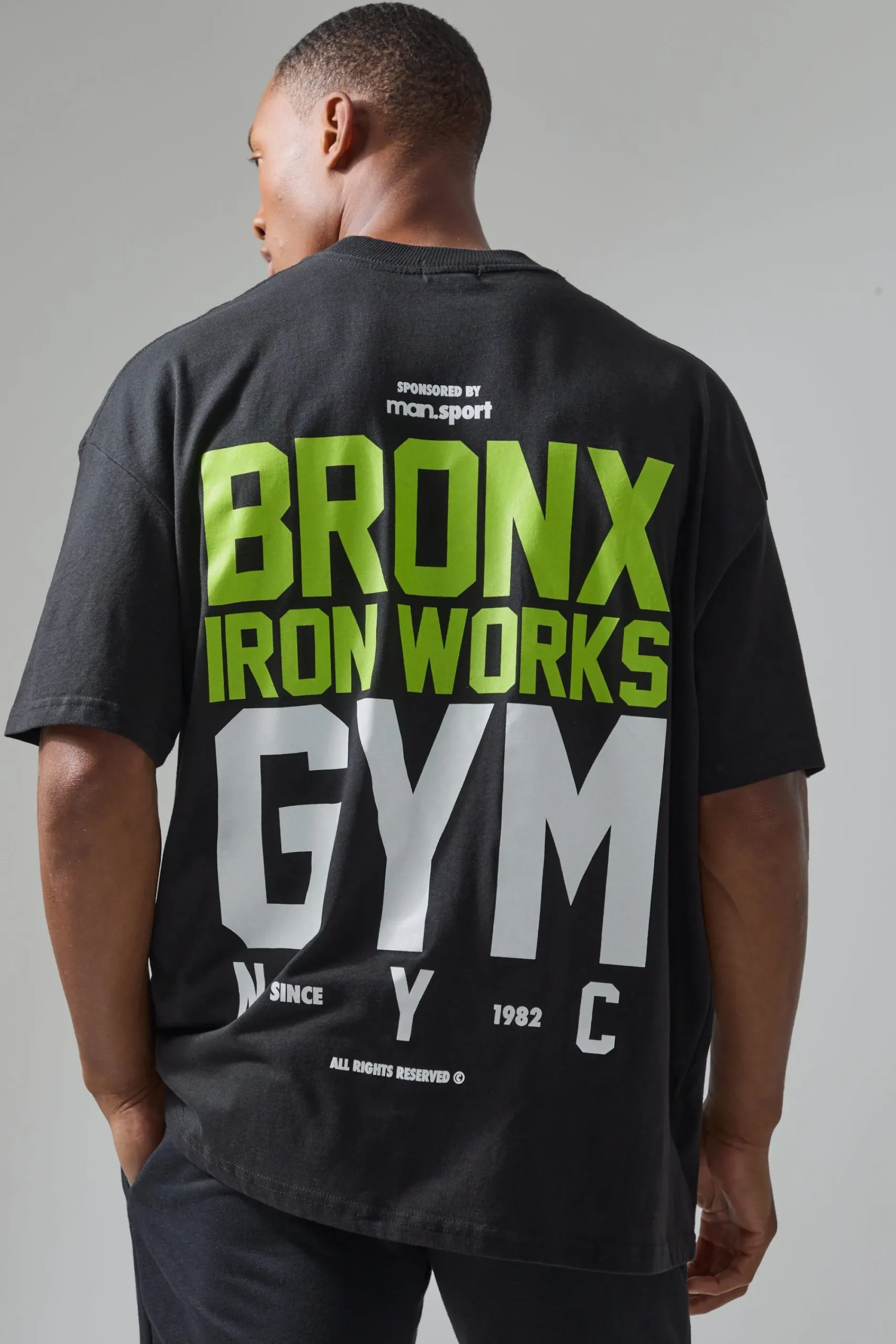 Active Oversized Extended Neck Bronx Gym Graphic T-shirt | UK^boohooMAN Sale