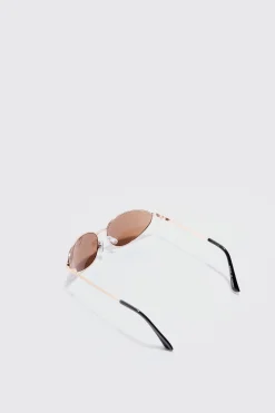 boohooMAN Angled Metal Sunglasses With Brown Lens In | UK| Sunglasses
