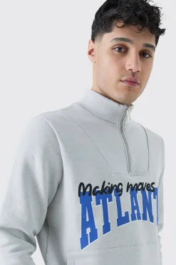 boohooMAN Atlanta Varsity 1/4 Zip Sweatshirt | UK| Hoodies & Sweatshirts