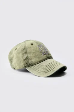 boohooMAN B Embroidered Washed Denim Cap In | UK| Hats & Caps