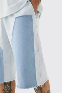 boohooMAN Baggy Carpenter Panel Frayed Edge Applique Jorts | UK| Shorts
