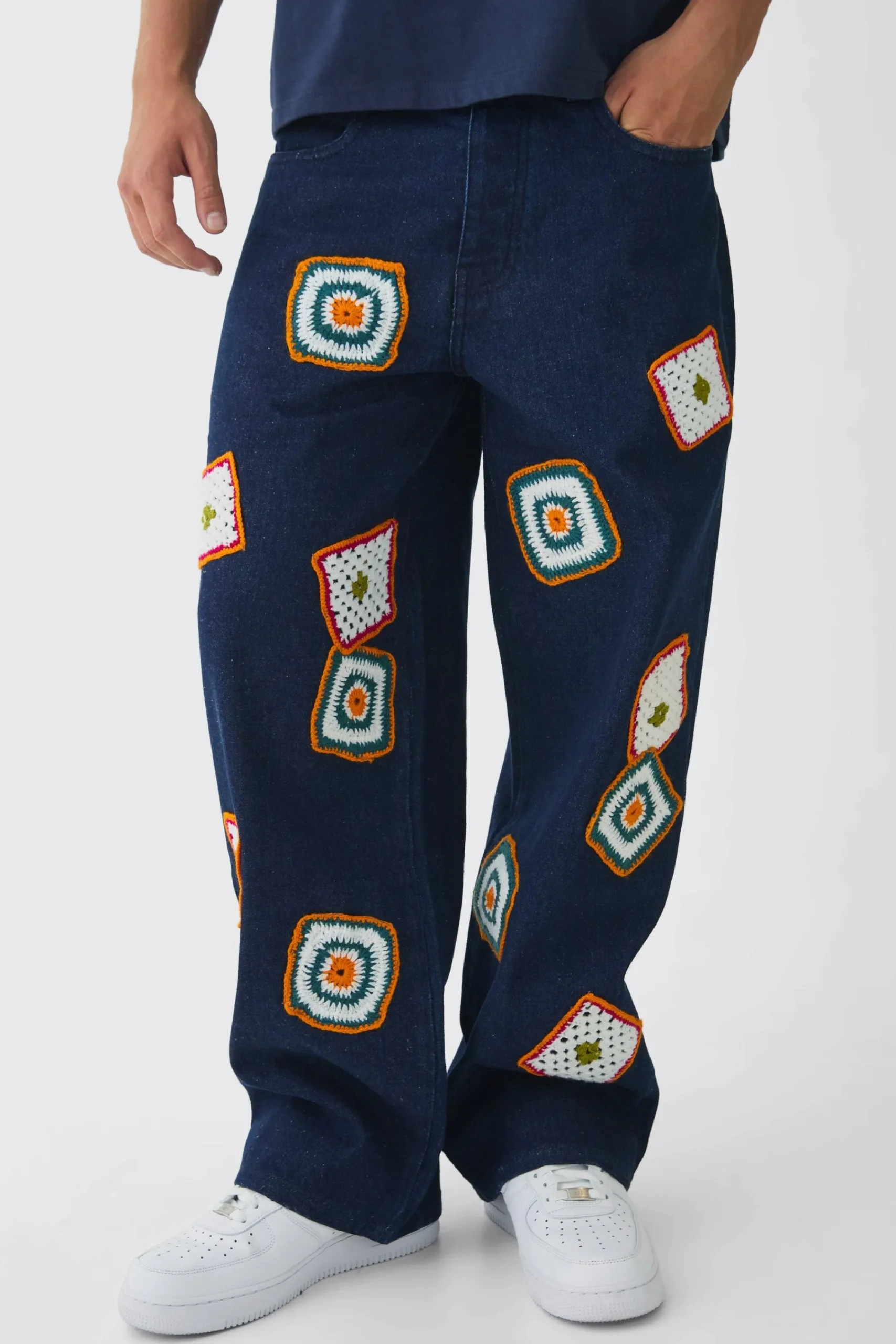 boohooMAN Baggy Fit Crochet Denim Jeans | UK| Trousers|Jeans