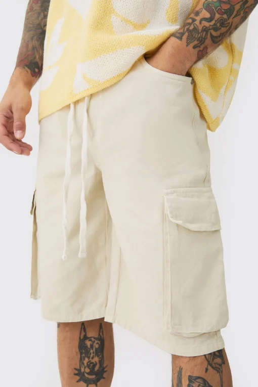 boohooMAN Baggy Fit Elasticated Waist Extended Drawcord Cargo Shorts | UK| Shorts
