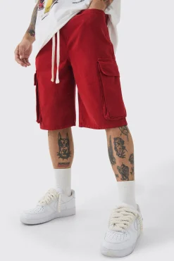 boohooMAN Baggy Fit Elasticated Waist Extended Drawcord Cargo Shorts | UK| Shorts
