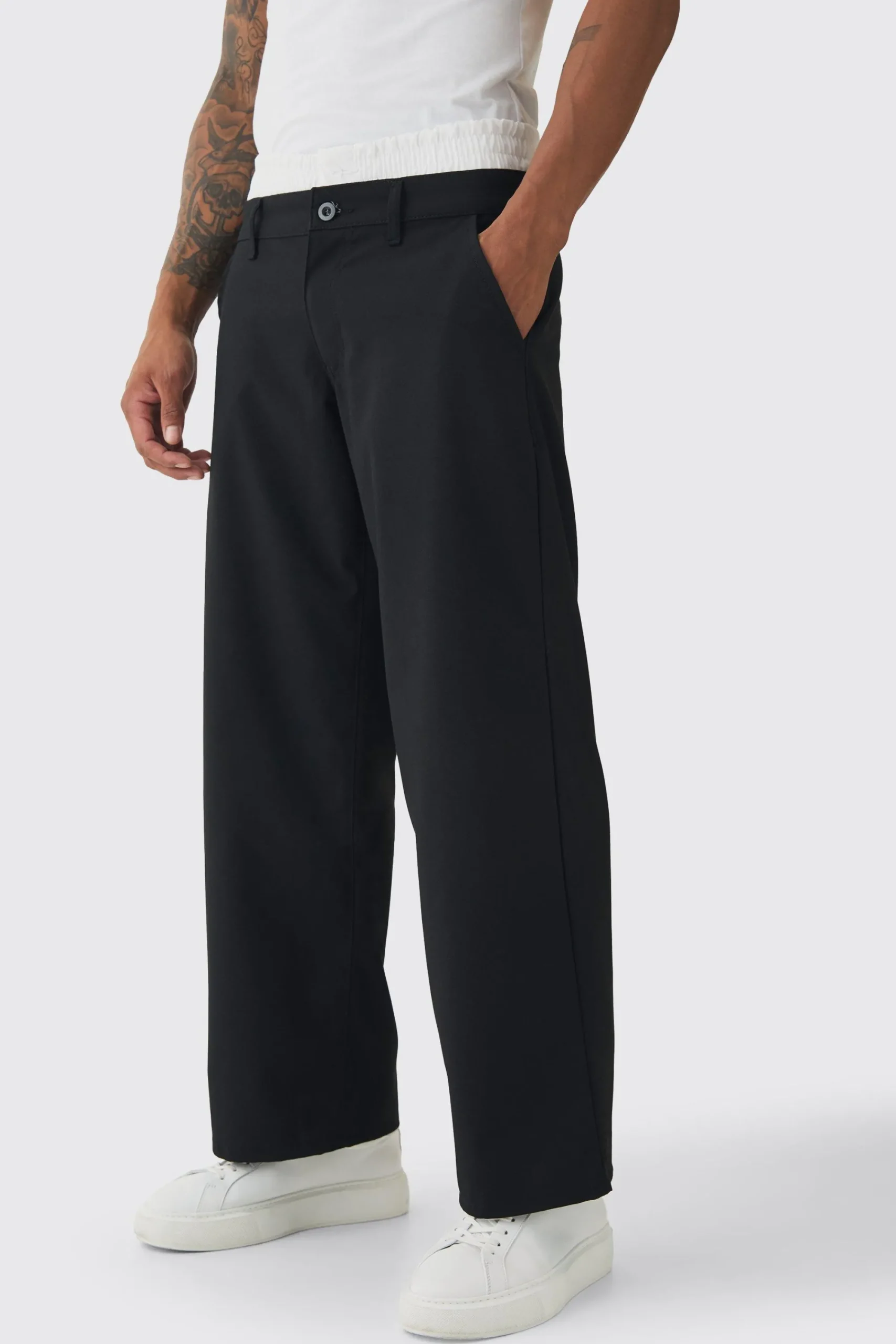 boohooMAN Baggy Fit Trouser With Boxer Double Waistband | UK| Trousers