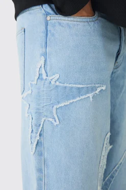 boohooMAN Baggy Rigid All Over Raw Edge Applique Jeans | UK| Trousers|Jeans