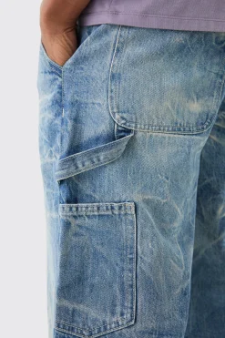 boohooMAN Baggy Rigid Carpenter Crinkle Denim Jeans In | UK| Trousers|Jeans