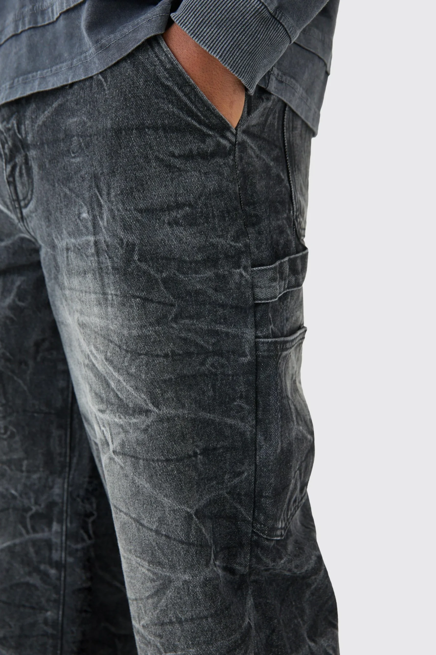 boohooMAN Baggy Rigid Carpenter Crinkle Denim Jeans In | UK| Trousers|Jeans