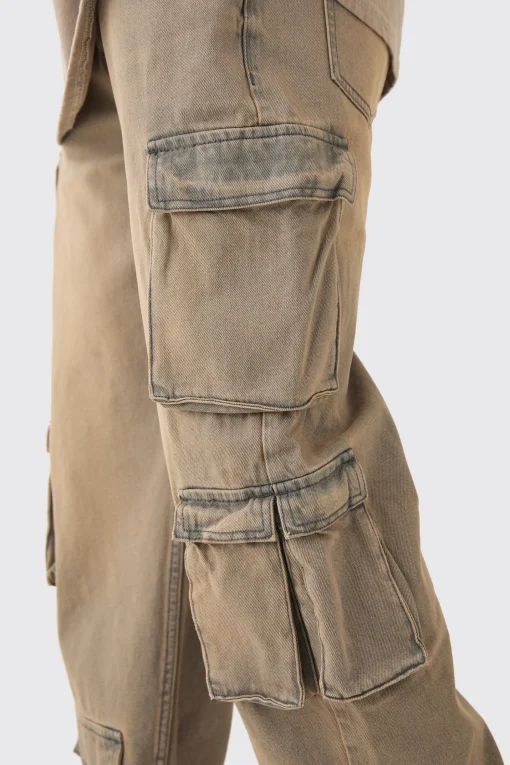 boohooMAN Baggy Rigid Tinted Multi Cargo Pocket Jeans | UK| Trousers|Jeans