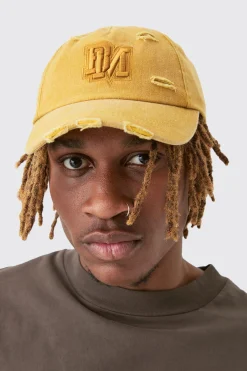 boohooMAN BM Applique Distressed Cap In | UK| Hats & Caps