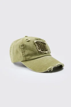 boohooMAN BM Applique Distressed Cap In | UK| Hats & Caps